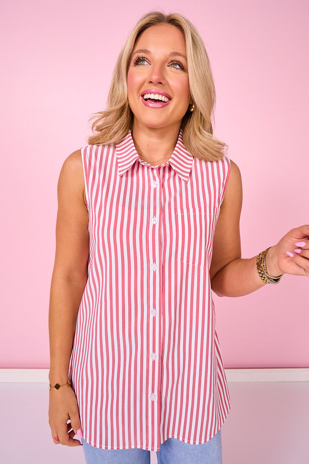 SSYS Collins Preppy Stripe Sleeveless Top In Red