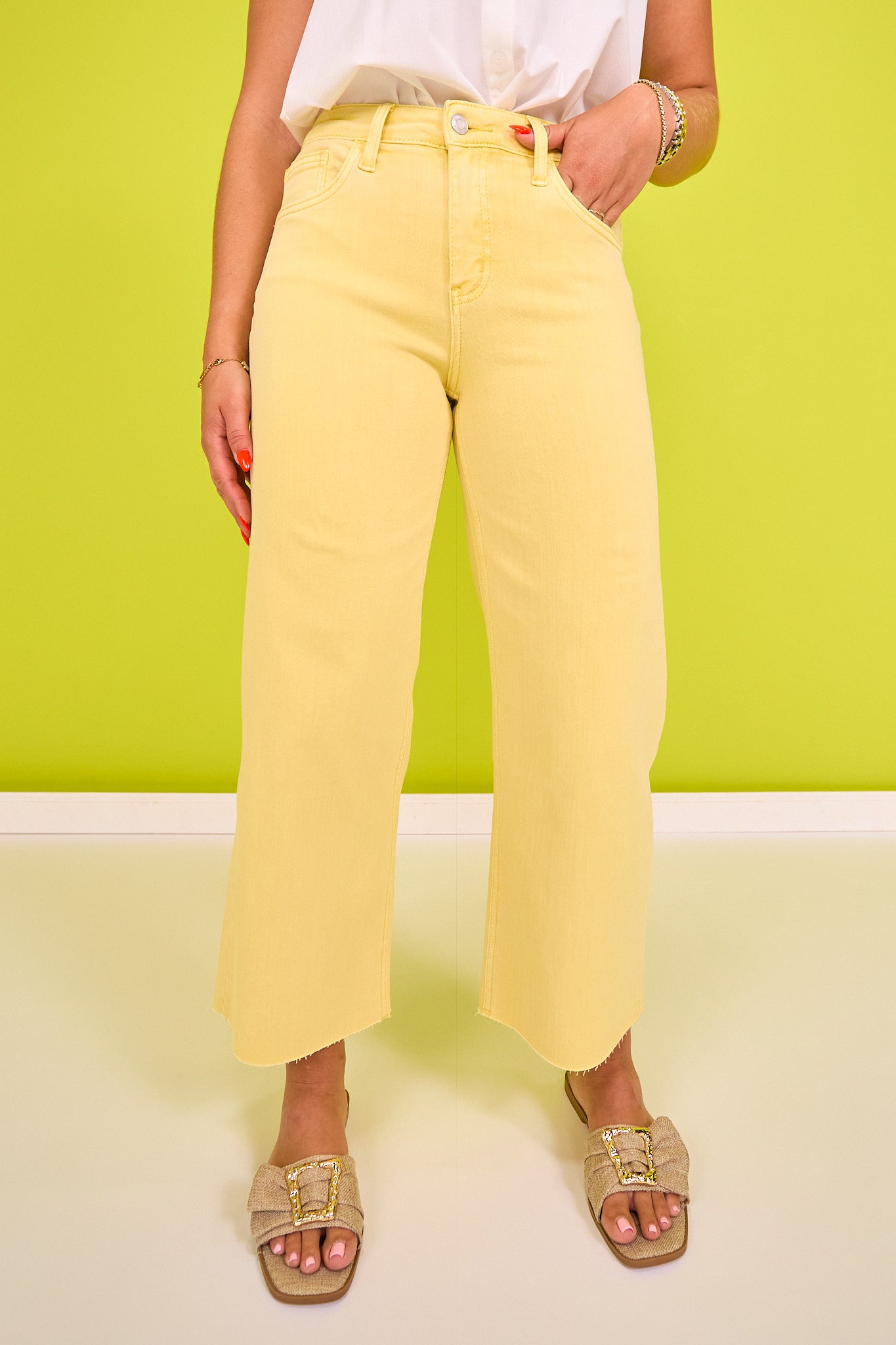 Vervet Yellow High Rise Crop Wide Leg Jeans