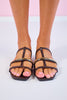 Brown Strappy Gold Bar Embellished Flat Sandals