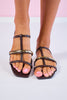 Brown Strappy Gold Bar Embellished Flat Sandals