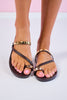 Gold Embellished Dark Brown Strap Flats