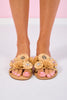 Natural Raffia Pom and Jewel Embellished Slides