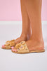 Natural Raffia Pom and Jewel Embellished Slides