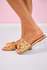 Natural Raffia Pom and Jewel Embellished Slides
