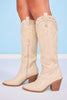 Ivory Grommet Embroidery Detail Boots