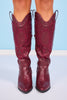 Deep Maroon Grommet Embroidery Detail Boots
