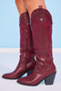 Deep Maroon Grommet Embroidery Detail Boots