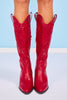 Red Grommet Embroidery Detail Boots