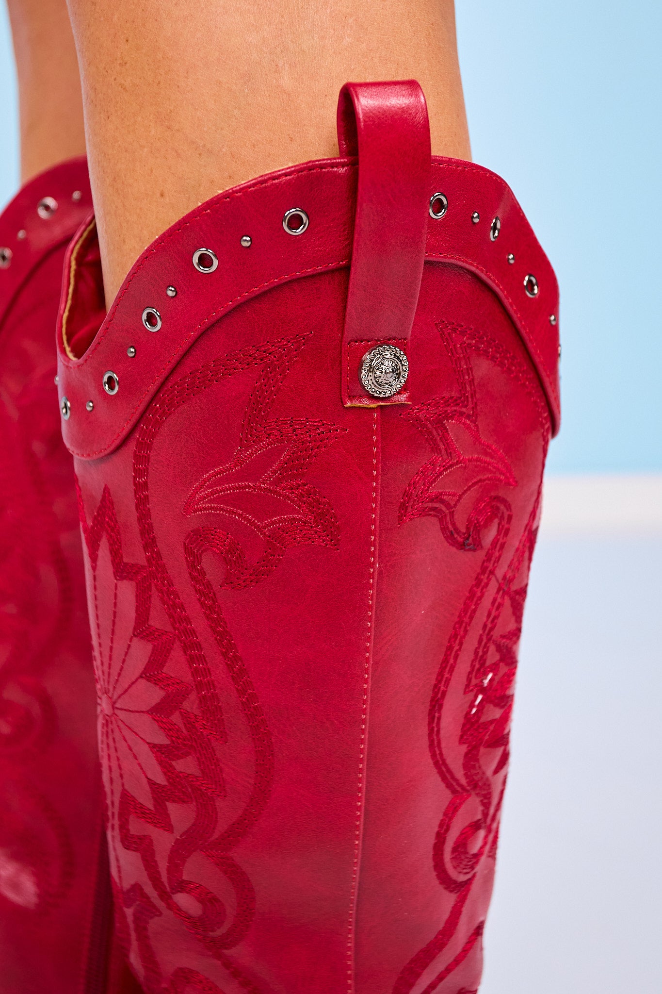 Red Grommet Embroidery Detail Boots