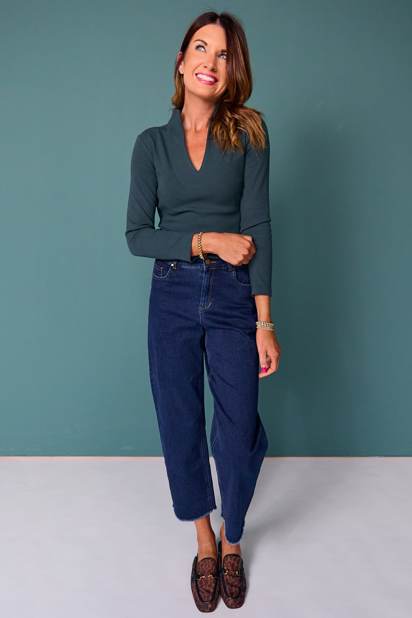 SSYS Elle High Neck Long Sleeve Top In Forest Green