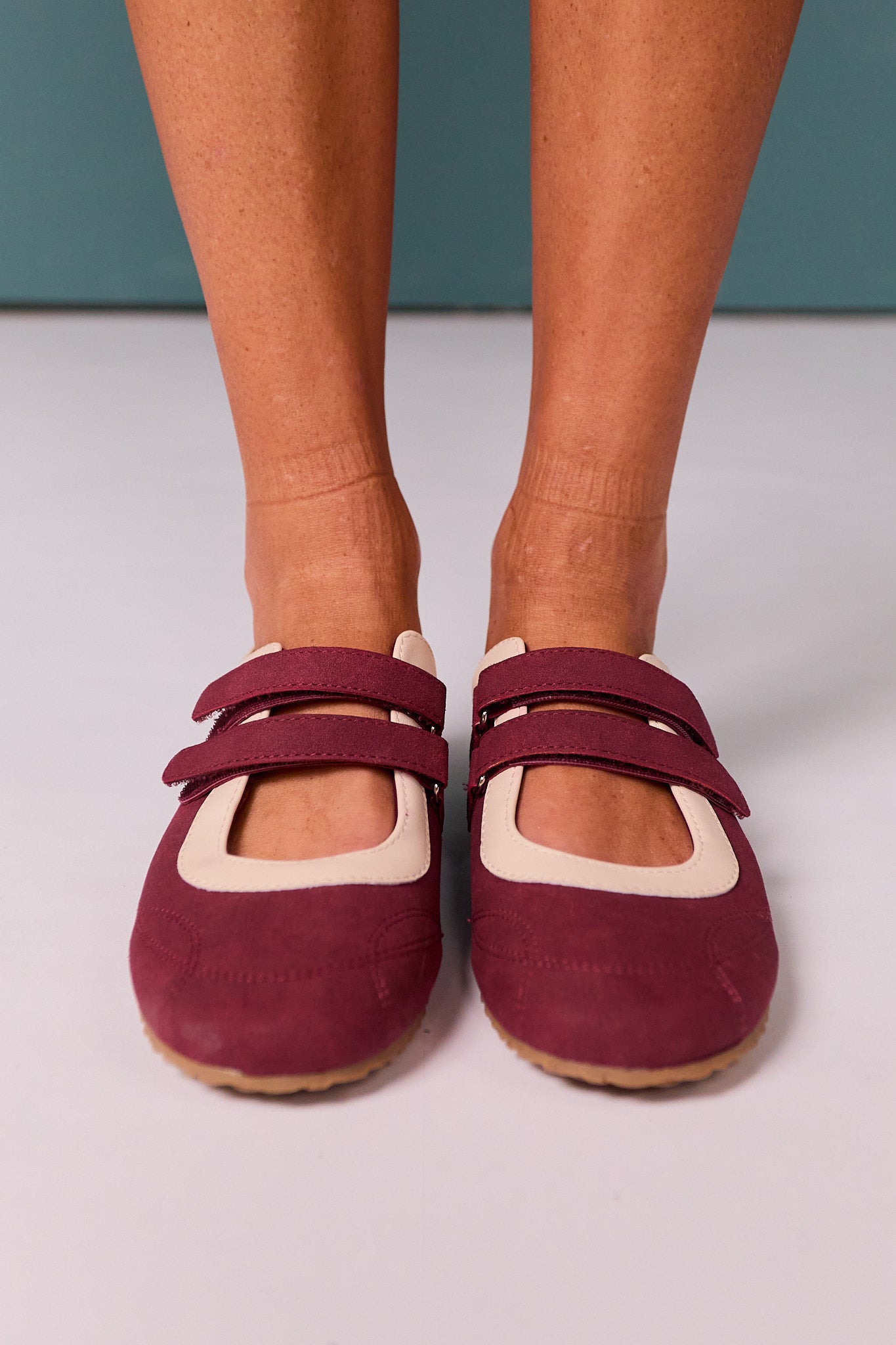 Mary Jane Double Strap Sneakers In Burgundy