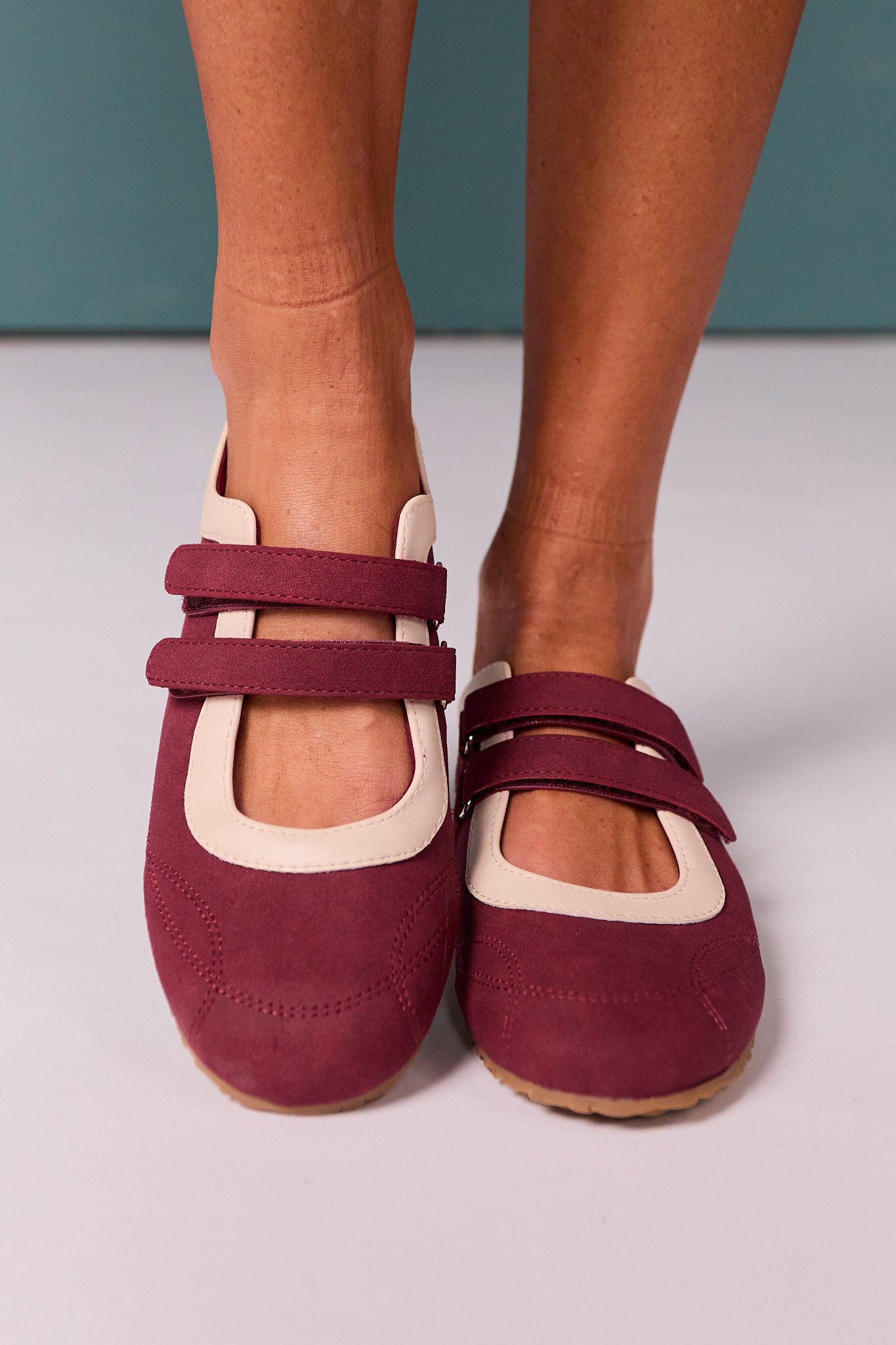 Mary Jane Double Strap Sneakers In Burgundy