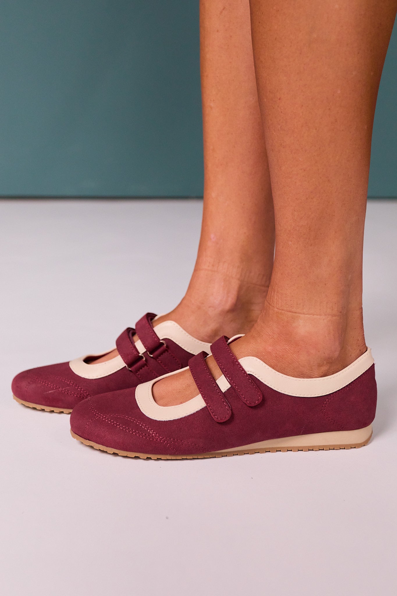 Mary Jane Double Strap Sneakers In Burgundy
