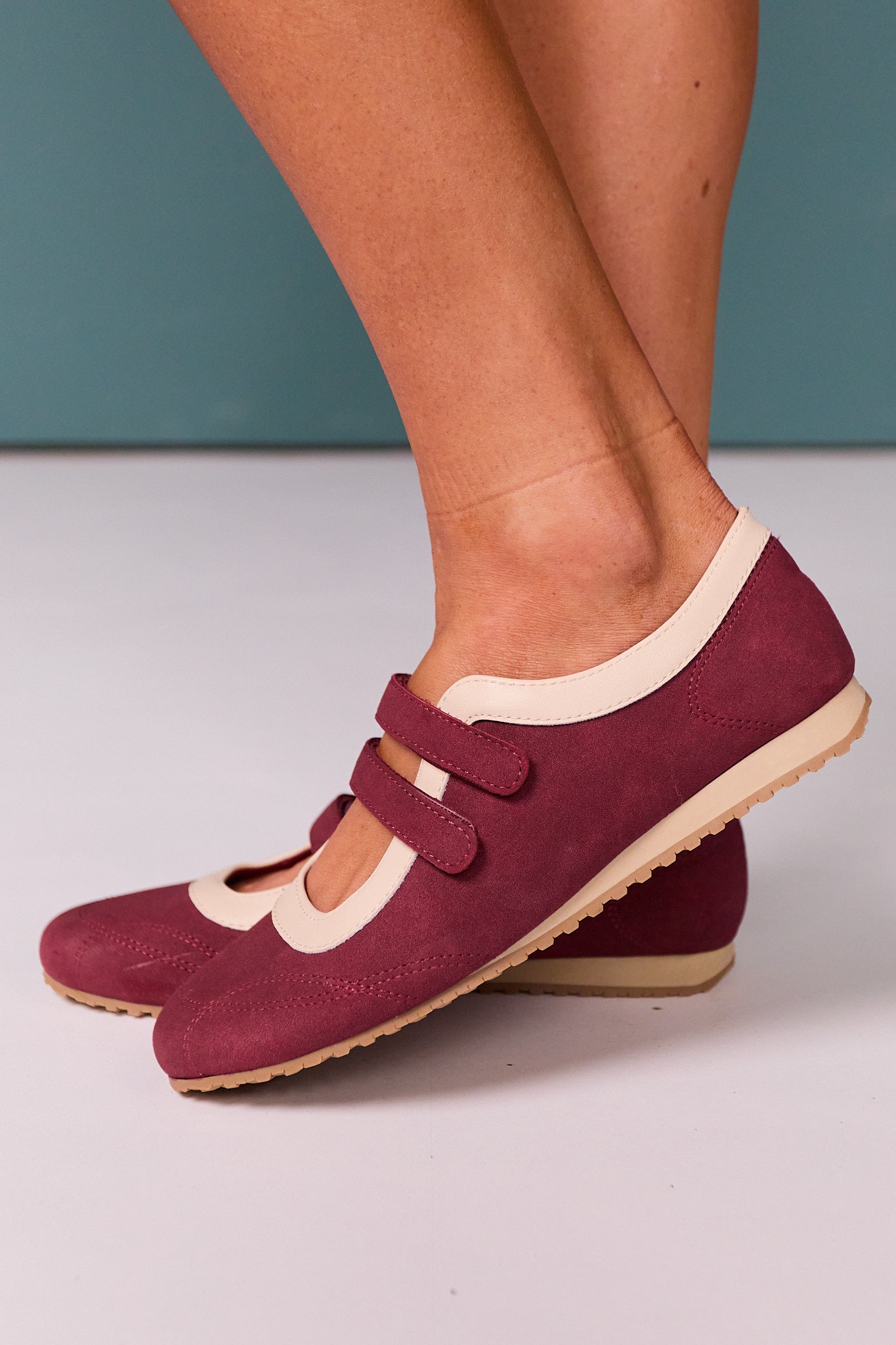 Mary Jane Double Strap Sneakers In Burgundy
