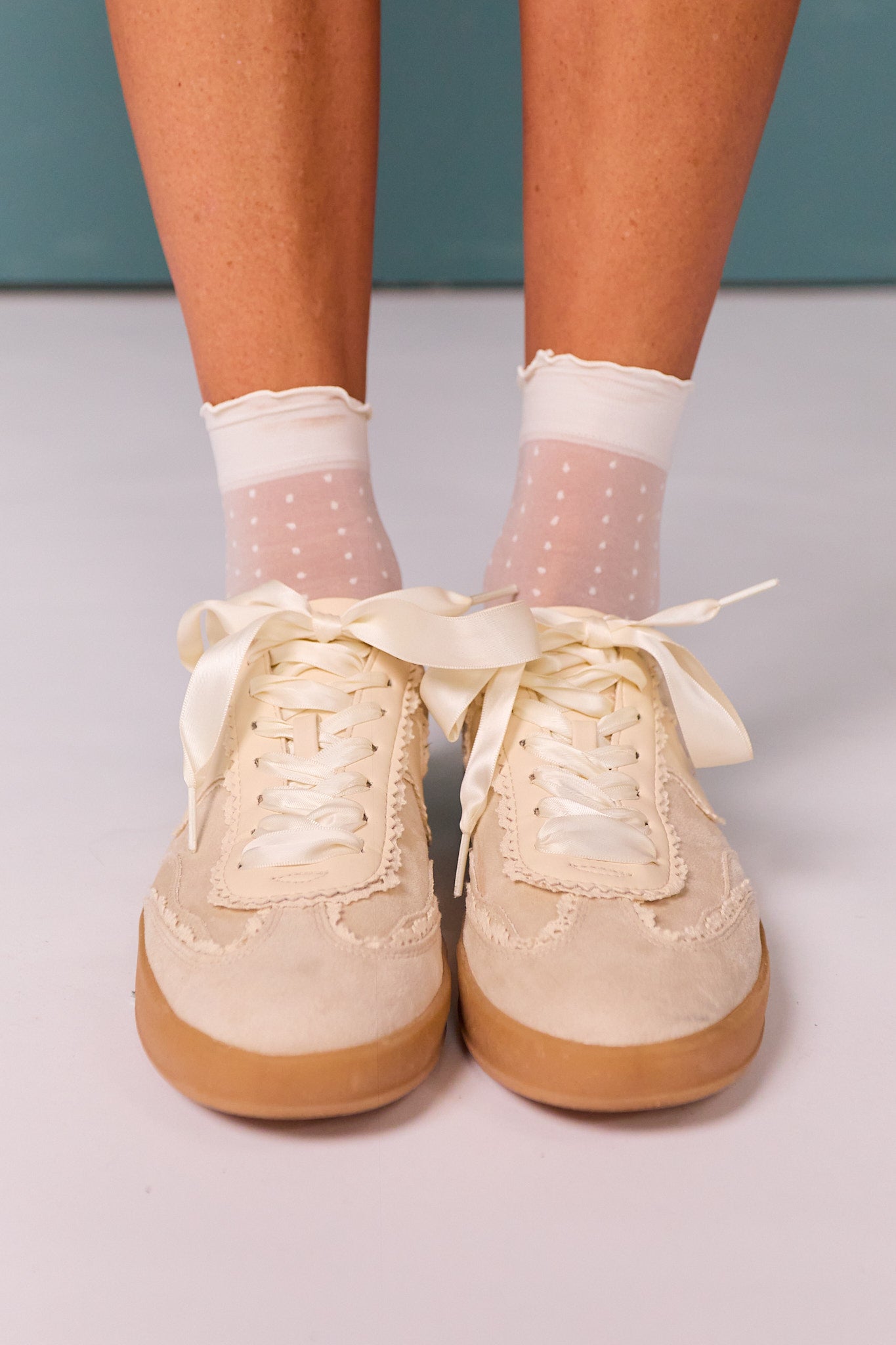 Cream Retro Lace-up Sneakers
