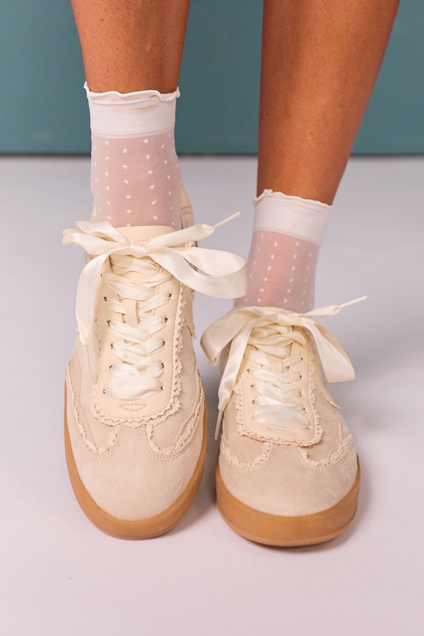 Cream Retro Lace-up Sneakers