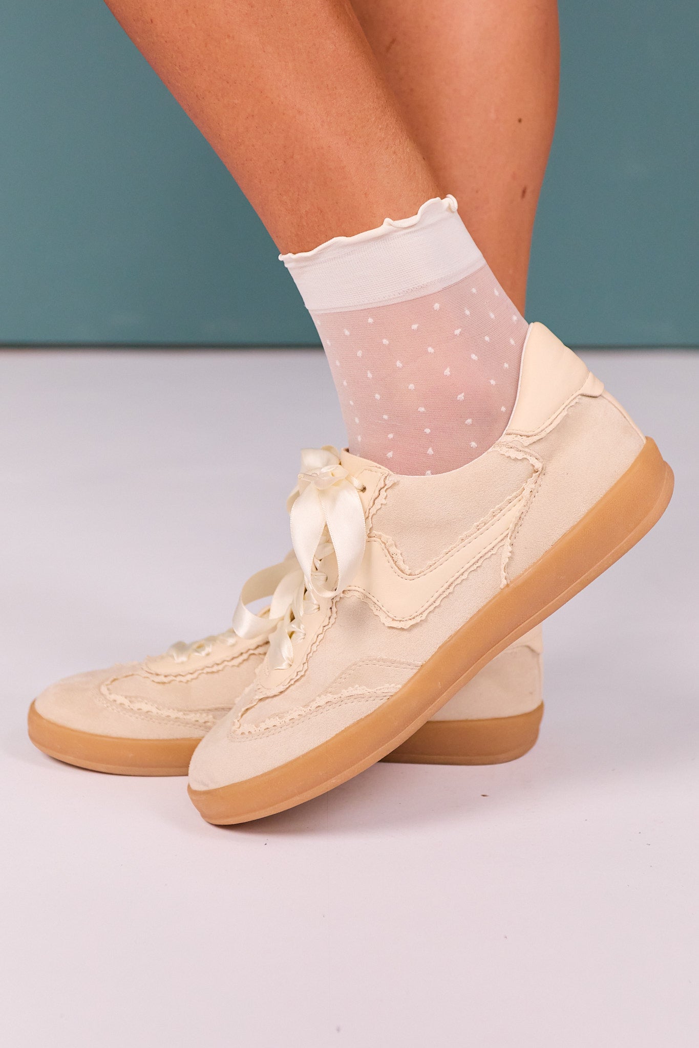 Cream Retro Lace-up Sneakers