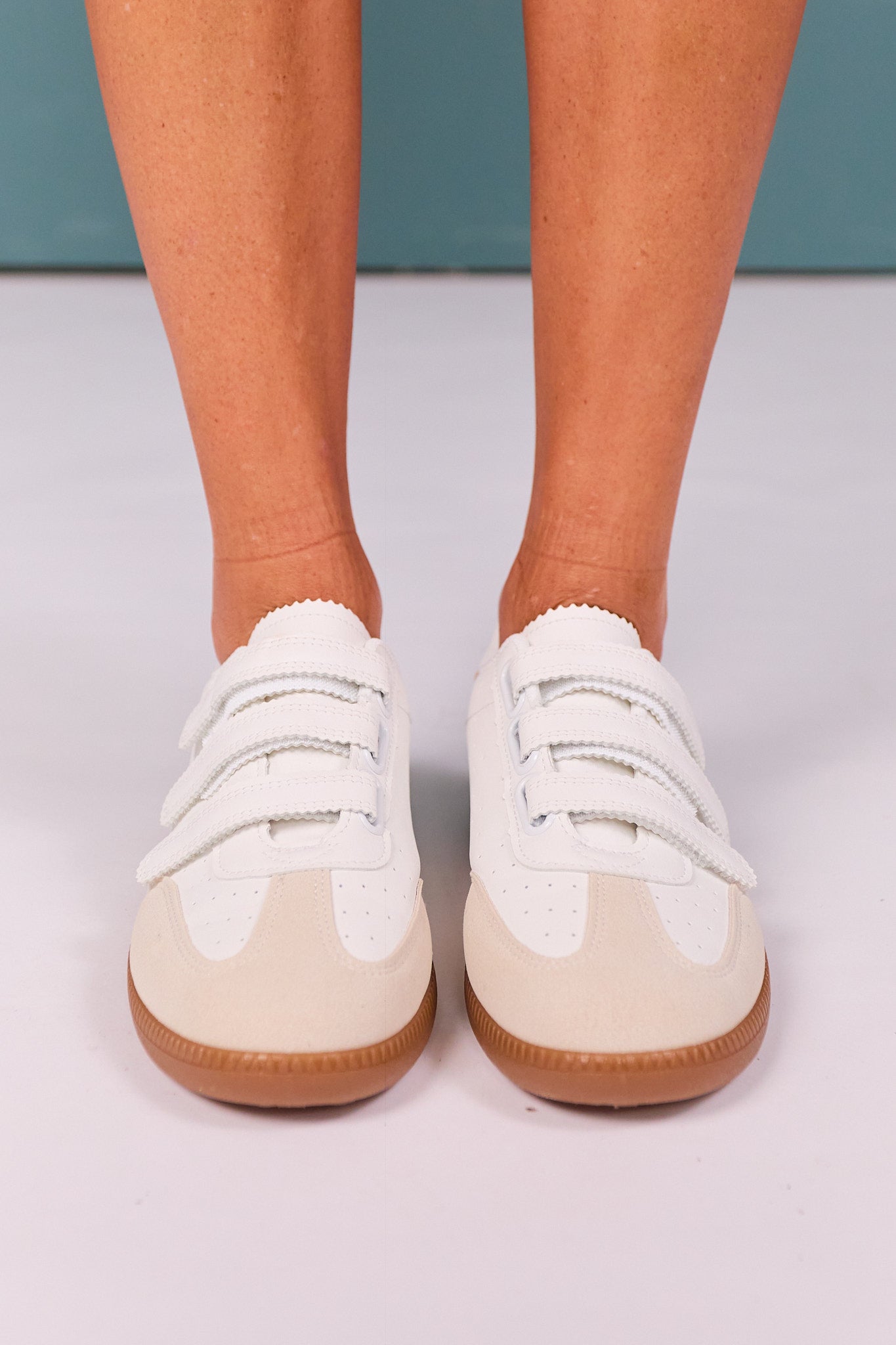 White Velcro Strap Sneakers