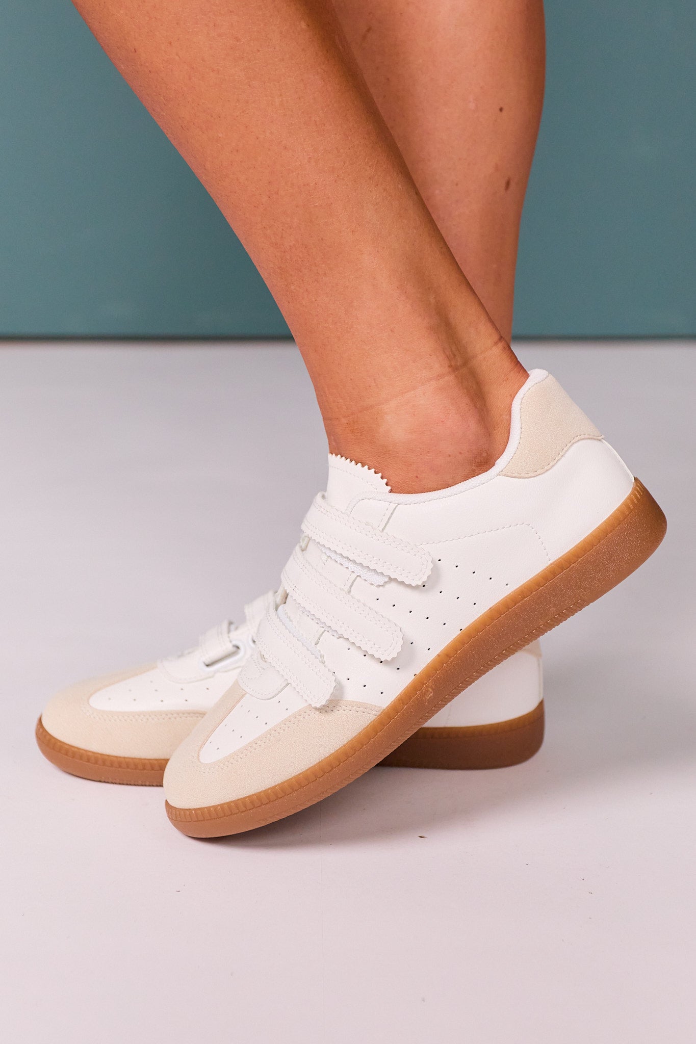 White Velcro Strap Sneakers