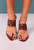 Brown Animal Print Embellished Toe Strap Heels