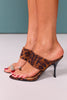 Brown Animal Print Embellished Toe Strap Heels