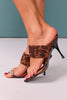 Brown Animal Print Embellished Toe Strap Heels