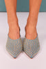 Denim Wedge Mule with Gold Studs
