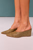Olive Wedge Mule with Gold Studs