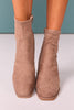Khaki Faux Suede Stretch Booties