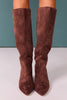 Chocolate Suede Heeled Pointed Toe Tall Boots