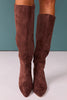 Chocolate Suede Heeled Pointed Toe Tall Boots