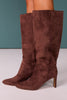 Chocolate Faux Suede Tall Heeled Boots