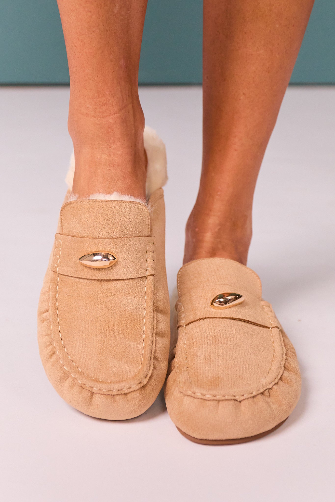 Tan Fur Lined Mule Loafer
