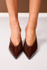 Dark Brown Faux Leather V Cut Mule Pumps