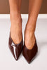 Dark Brown Faux Leather V Cut Mule Pumps