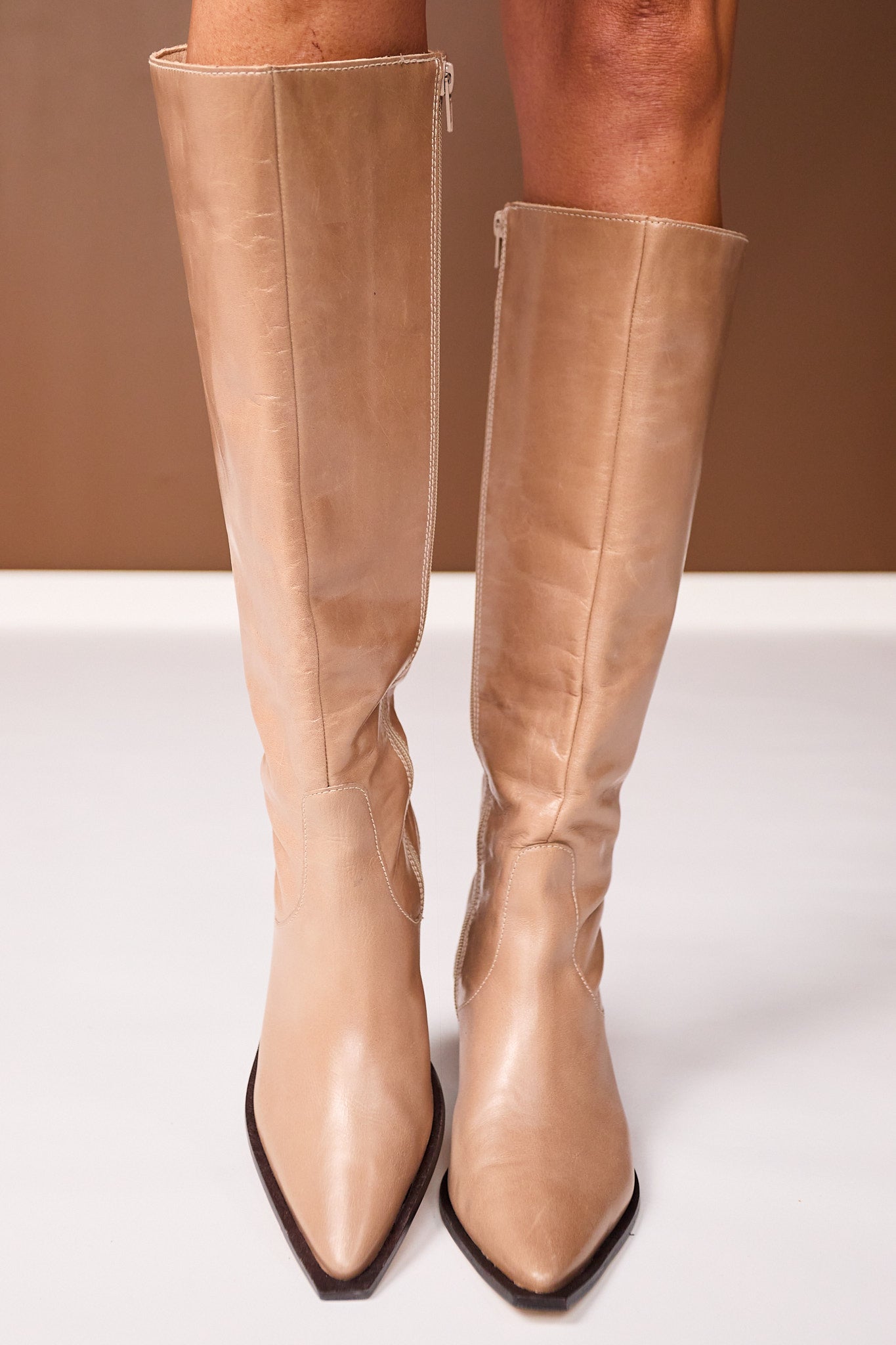 Matisse Taupe Pointed Toe Heeled Genuine Leather Boot