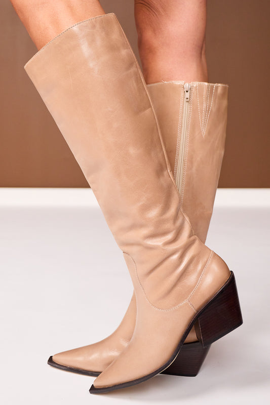 Matisse Taupe Pointed Toe Heeled Genuine Leather Boot