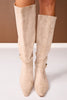 Beige Buckle Tall Faux Suede Boots