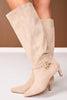 Beige Buckle Tall Faux Suede Boots