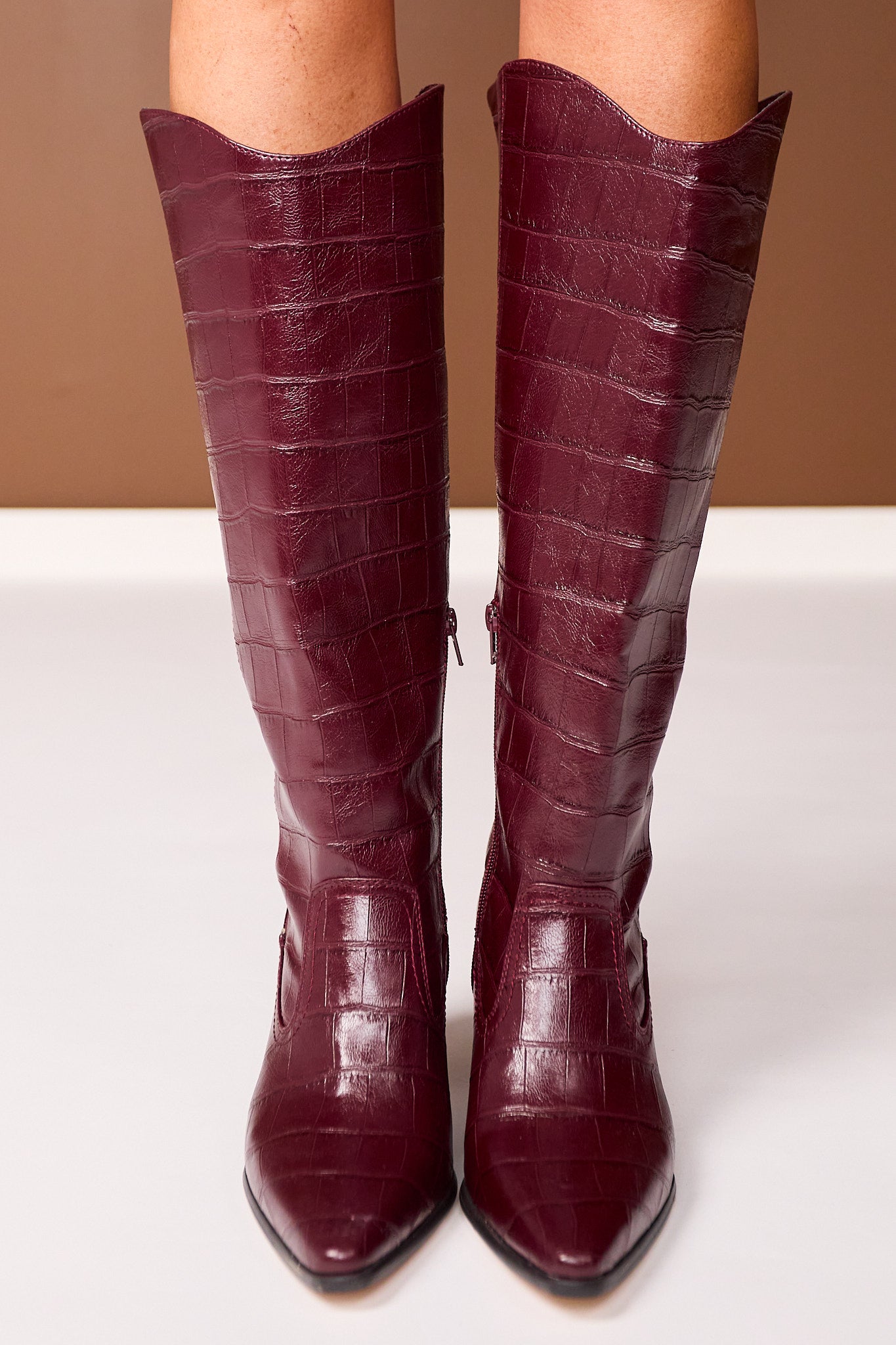 Matisse Burgundy Faux Croc Heeled Western Boots