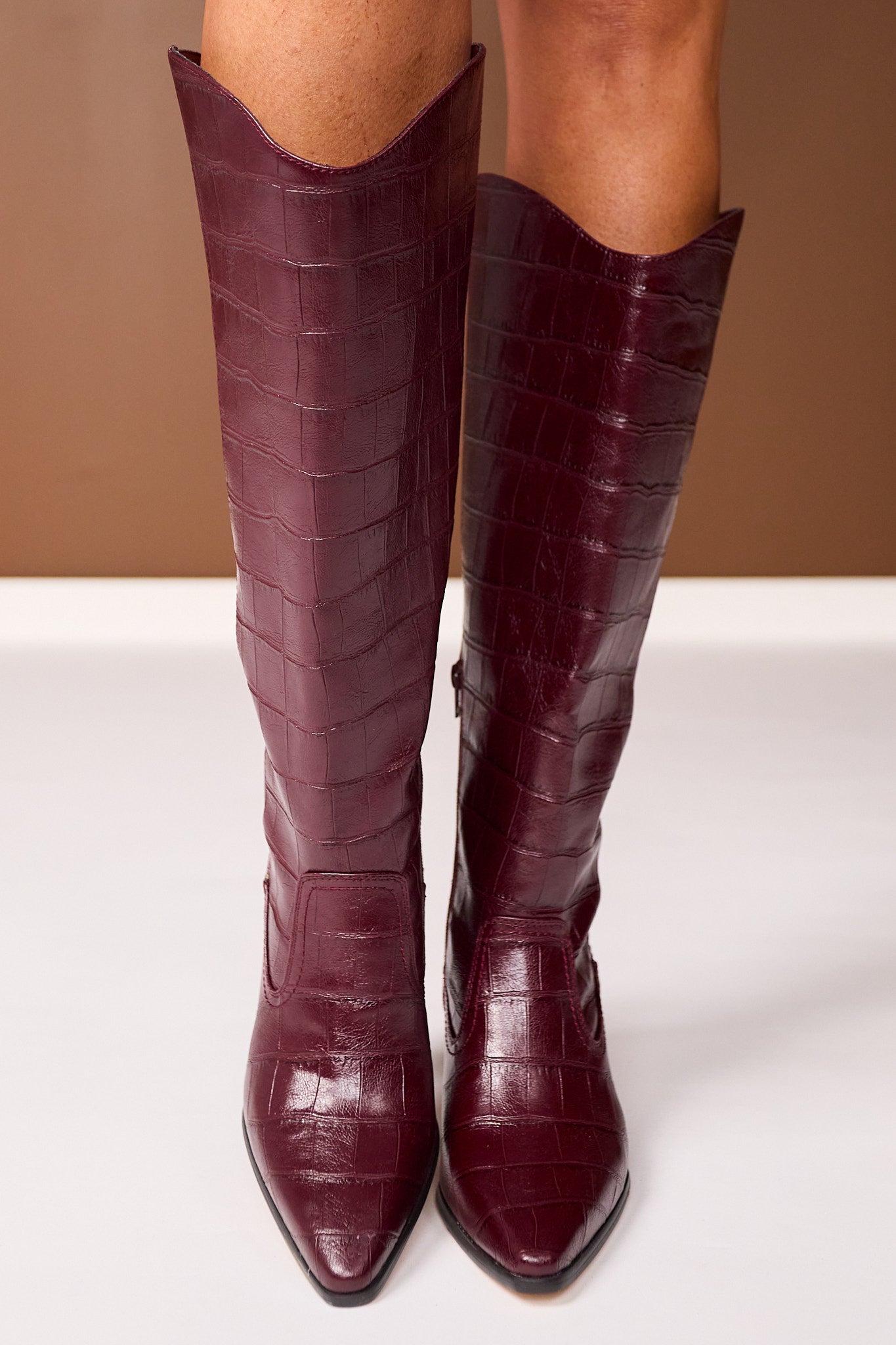 Matisse Burgundy Faux Croc Heeled Western Boots
