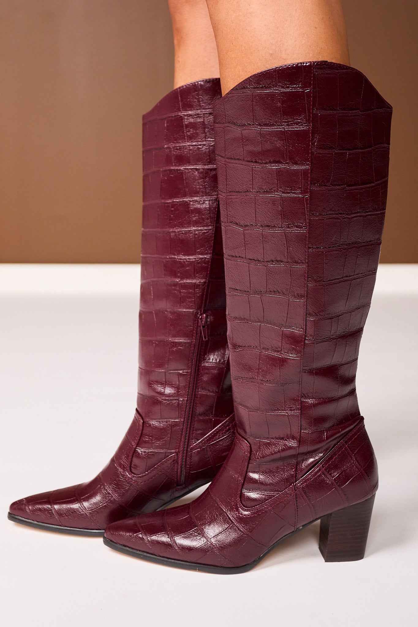 Matisse Burgundy Faux Croc Heeled Western Boots