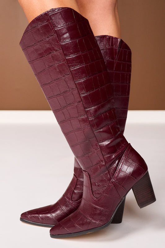 Matisse Burgundy Faux Croc Heeled Western Boots