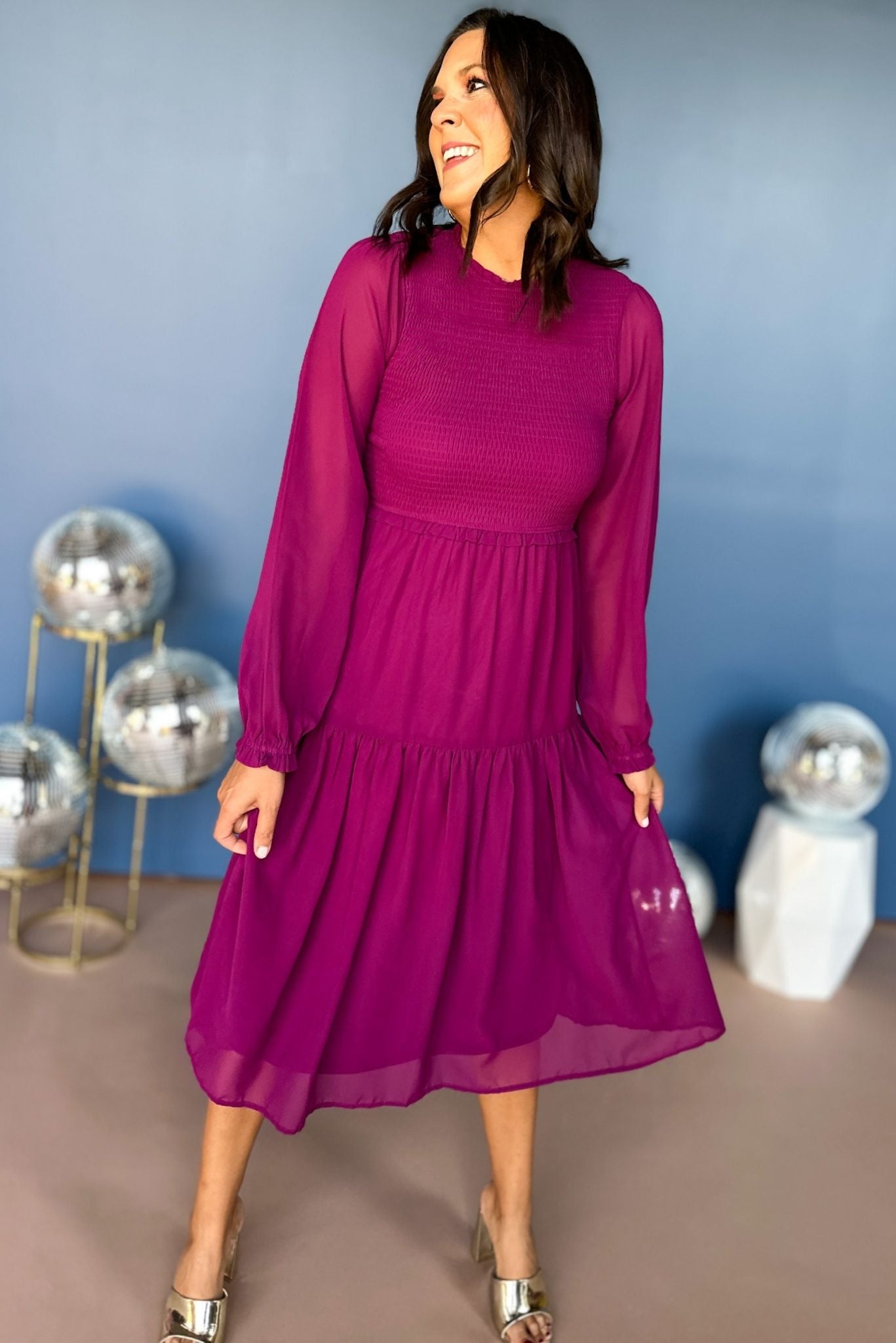 Long sleeve magenta dress best sale