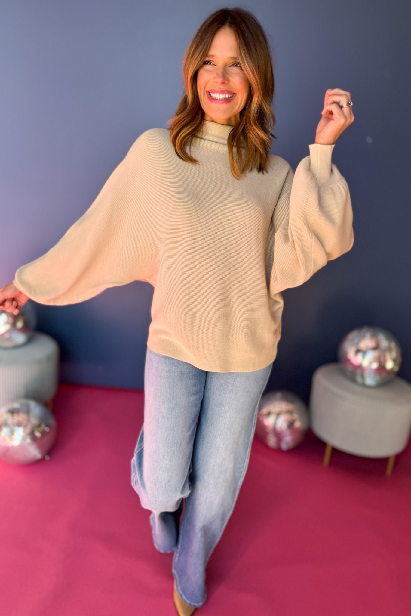 Taupe Ribbed Slouchy Neck Long Dolman Sleeve Top, must have top, must have style, winter style, winter fashion, elevated style, elevated top, mom style, winter top, shop style your senses by mallory fitzsimmons