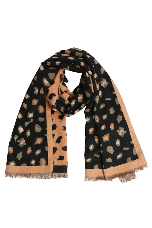 Black Animal Knit Double-Sided Scarf