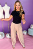 Tan Pleated Elastic Waist Mid Rise Wide Leg Pants, must have pants, must have style, elevated pants, elevated pants, comfortable style, mom style, casual style, shop style your senses by Mallory Fitzsimmons, says by Mallory Fitzsimmons  Edit alt text