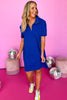  SSYS Royal Blue Quilted Half Zip Puff Shoulder Dress, quilted dress, gold zipper, collar detail, puff sleeve, summer style, must have, shop style your senses by mallory fitzsimmons