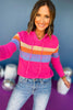 Fuchsia Multi Color Stripe Waffle Hooded Sweater, elevated sweater, elevated stye, must have sweater, must have style, printed sweater, fall sweater, fall fashion, mom style, shop style your senses by mallory fitzsimmons