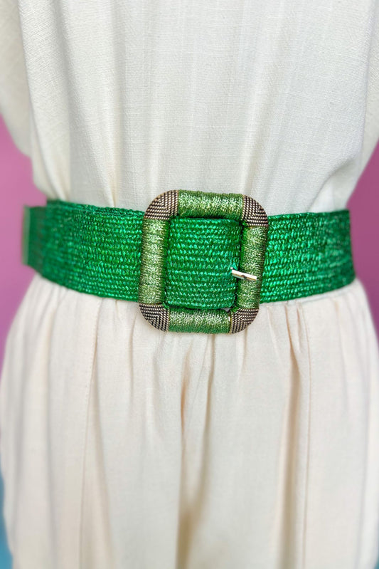 Green Metallic Raffia Square Buckle Belt *FINAL SALE*